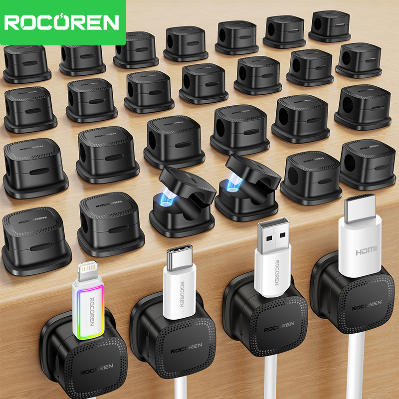 Cable Organizer Magnetic - ROCOREN 30PCS 책상용 자기 케이블 정리