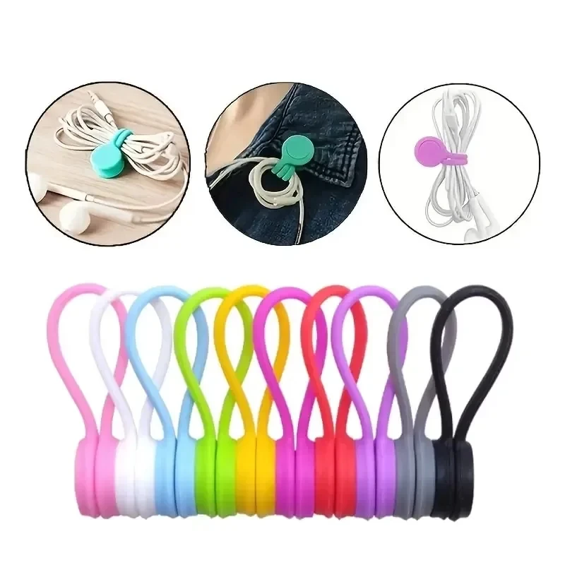 Cable Organizer Magnetic - 5/3/1PCS 실리콘 마그네틱 케이블 타이 재사용