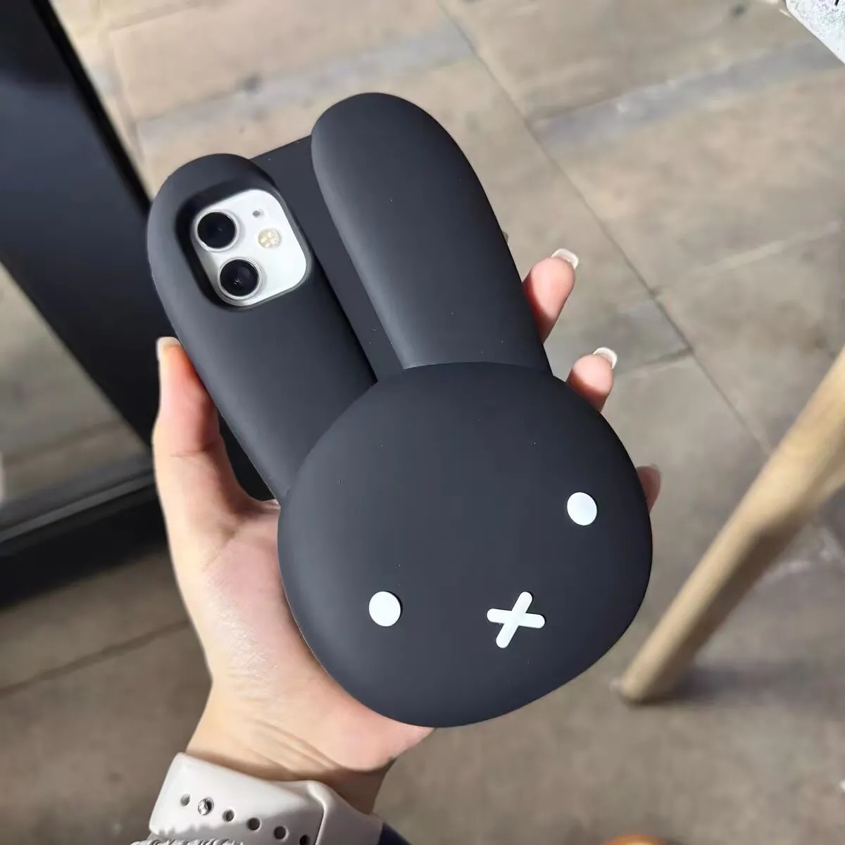미피 토끼 블랙 실리콘 폰 케이스 만화 큰 귀 미피 애 - Phone Accessories Images 리뷰 및 가격