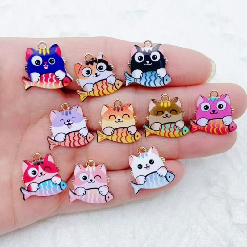 10pcs 국경 간 판매 만화 귀여운 합금 고양이 물고 - Phone Accessories Are 리뷰 및 가격