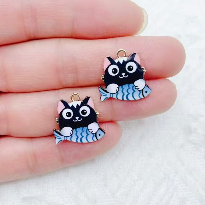10pcs 국경 간 판매 만화 귀여운 합금 고양이 물고 - Phone Accessories Are 리뷰 및 가격