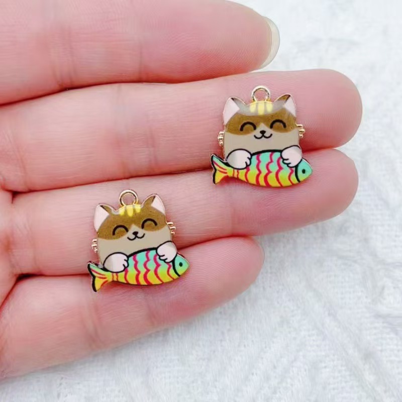 10pcs 국경 간 판매 만화 귀여운 합금 고양이 물고 - Phone Accessories Are 리뷰 및 가격
